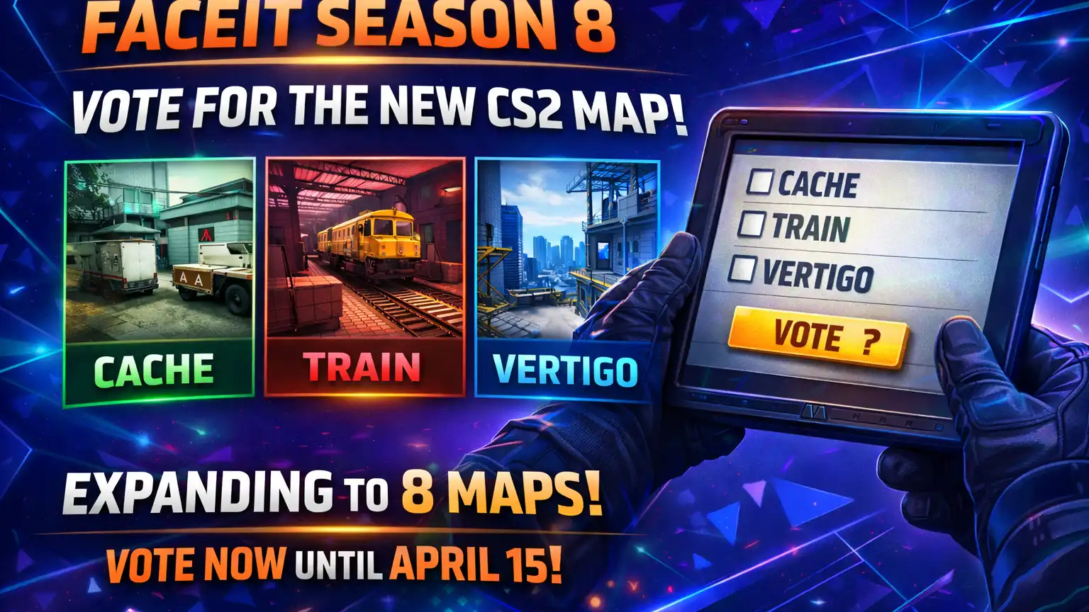 FACEIT Expands CS2 Map Pool to 8 Maps in Season 8 – Cache, Train, and Vertigo in Community Vote